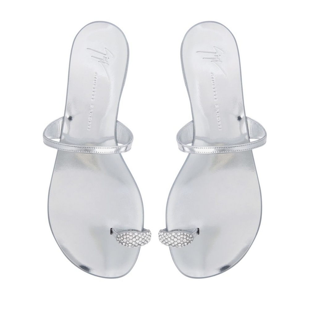 GIUSEPPE ZANOTTI Silver Ring Sandals - Size 38.5